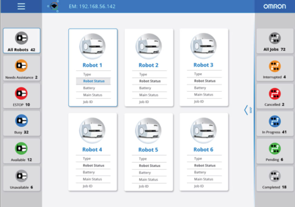 Omron_map3_web Screen shot of Omron Tablet robot status