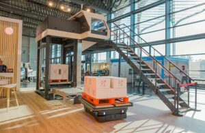 mir robot carries a pallet