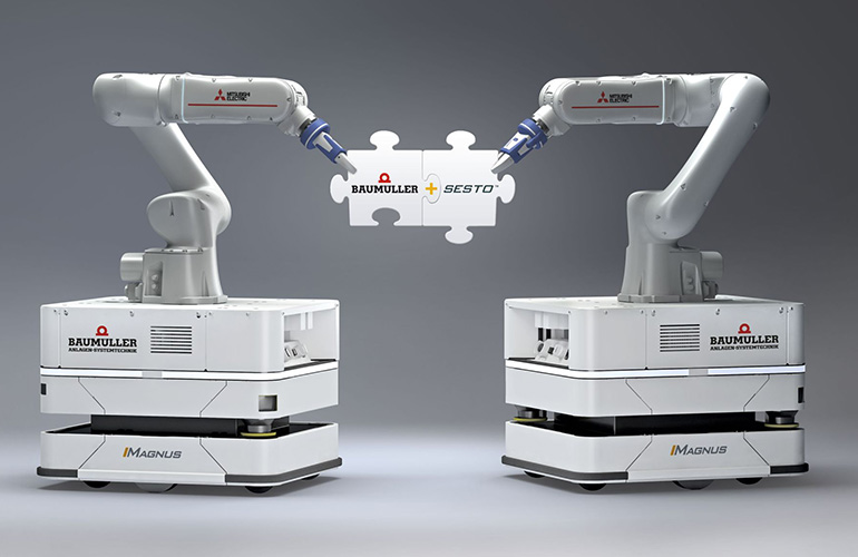 Sesto robots with sesto and Baumuller logos