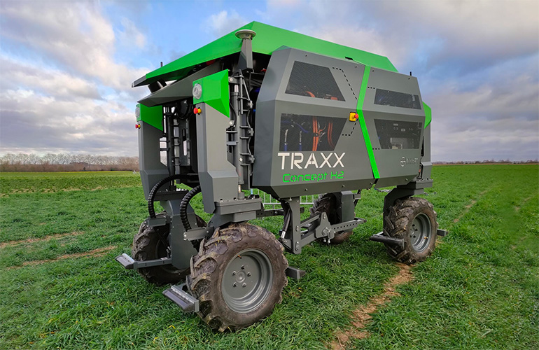 The Traxx concept tractor in a field.