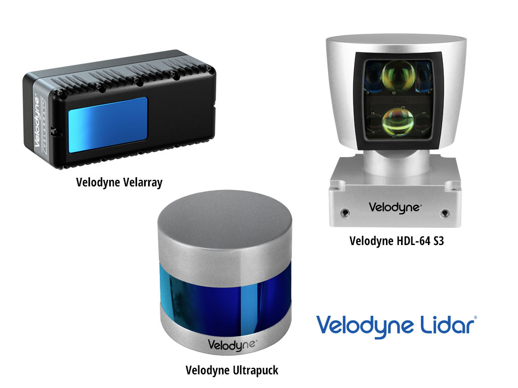 velodyne-products-web image of the three velodyne products: Velarray, Ultrapuck, HDL64 S3
