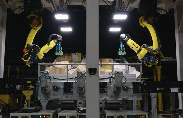 FORTNA's dual, six-axis robotic singulator relies on vision AI to process up to 2,800 parcels per hour. Source: FORTNA
