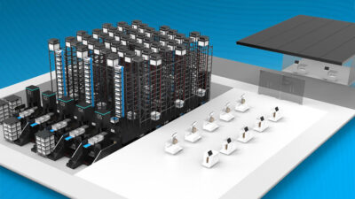Celestica makes the hardware for the Urbx ASRS, rendered here.