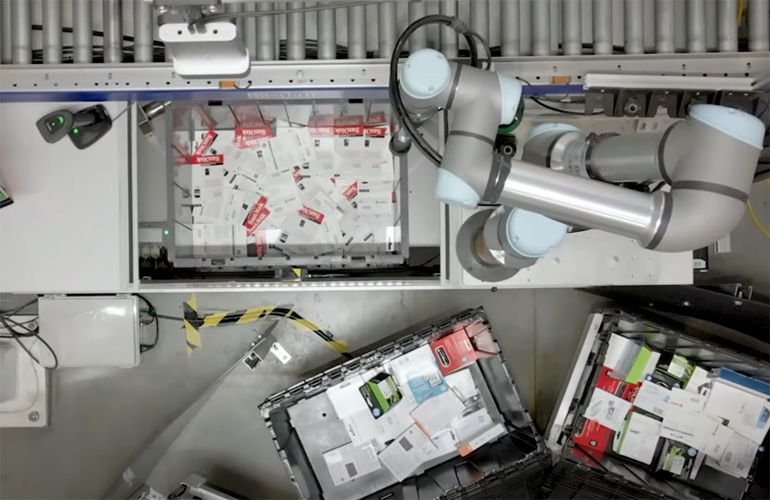 Nimble said its AI and robots have picked, packed, and handled millions of items, as shown here with collaborative robot picking.
