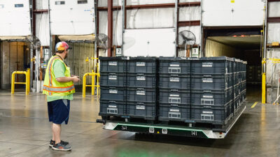 SlipBot from Slip Robotics automates trailer loading and unloading at Valeo's facility in Seymour, Ind.