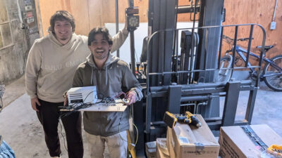 Cavalla CTO Victor Boyd (left) and CEO Mo Nafisi (right) with a prototype of the Cavalier autonomy retrofit kit.