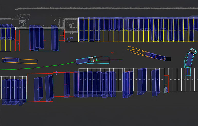 Outrider is using reinforcement learning in simulation, shown here, and real-world scenarios.