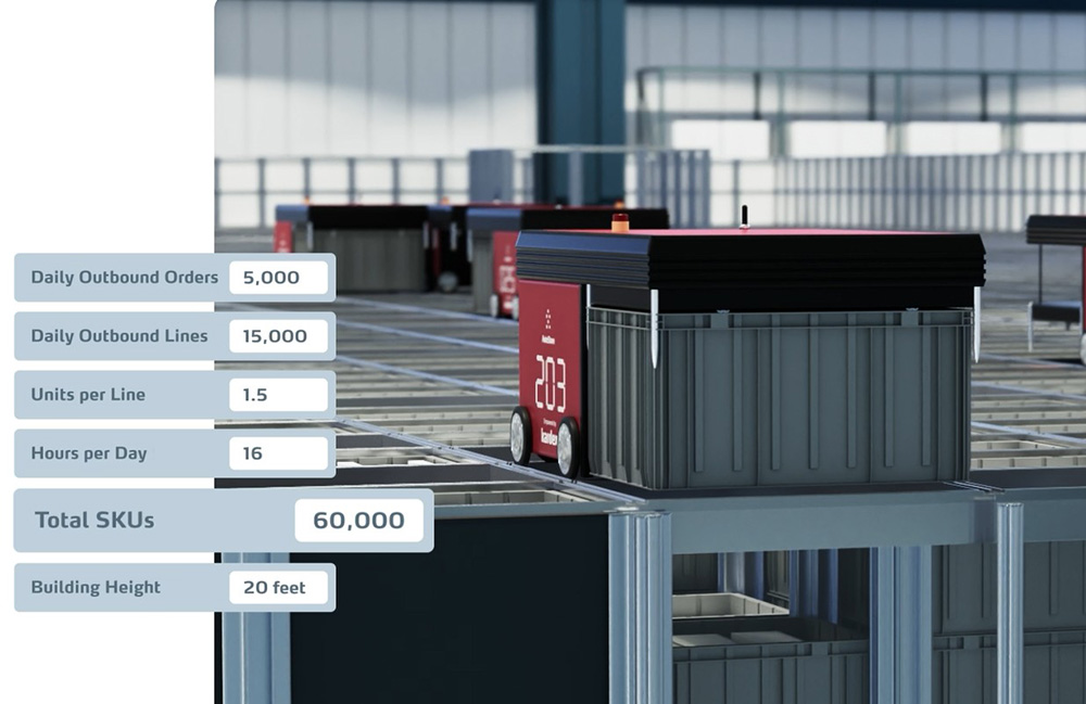 The StoreX interface on top of an image of the AutoStore system.