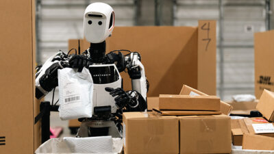 Apptronik's Apollo humanoid robot, shown here, is intended for applications in logistics and manufacturing.