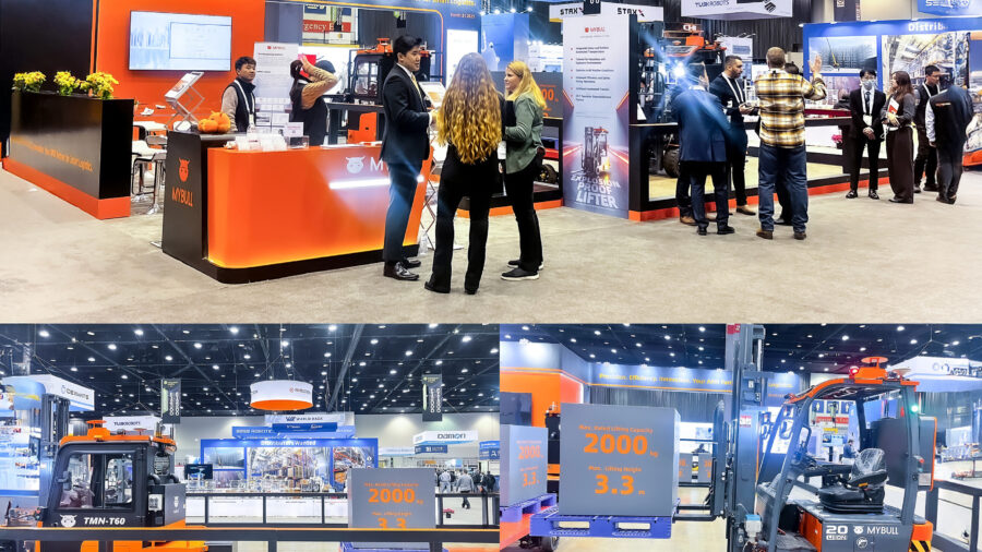 MyBull demonstrated its AMRs in its booth at ProMat 2025.