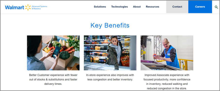 Walmart appeared to market its Advanced Systems & Robotics solutions to other companies.
