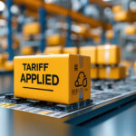 Boxes marked "Tariff Applied" on a conveyor belt. Tariffs pose challenges to supply chains, but software and automation can help supply chains adapt, says Infios.