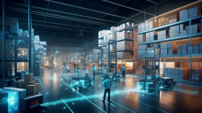 Rendering of a connected and automated warehouse. A recent survey found warehouse operator priorities as they consider automation.