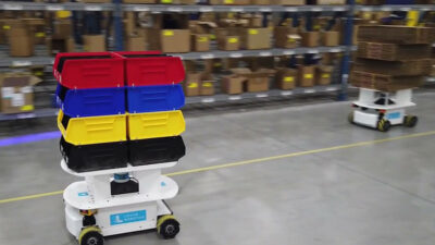 Boulanger is using Locus Vector AMRs such as these from Locus Robotics.