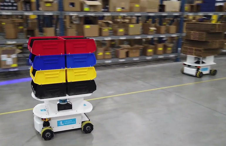 Boulanger is using Locus Vector AMRs such as these from Locus Robotics.