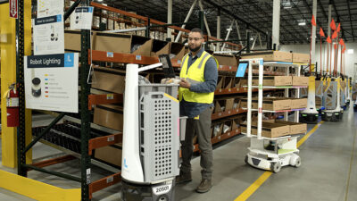 Locus Origin II with outbound containers and Vector with shelves.