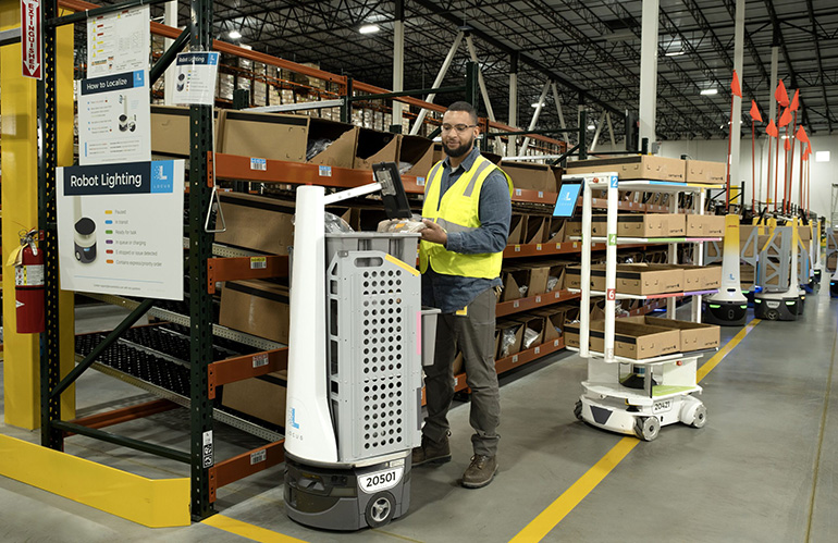 Locus Origin II with outbound containers and Vector with shelves.