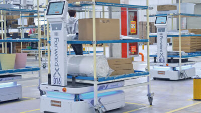 A ForwardX Flex AMR working in an IKEA warehouse.