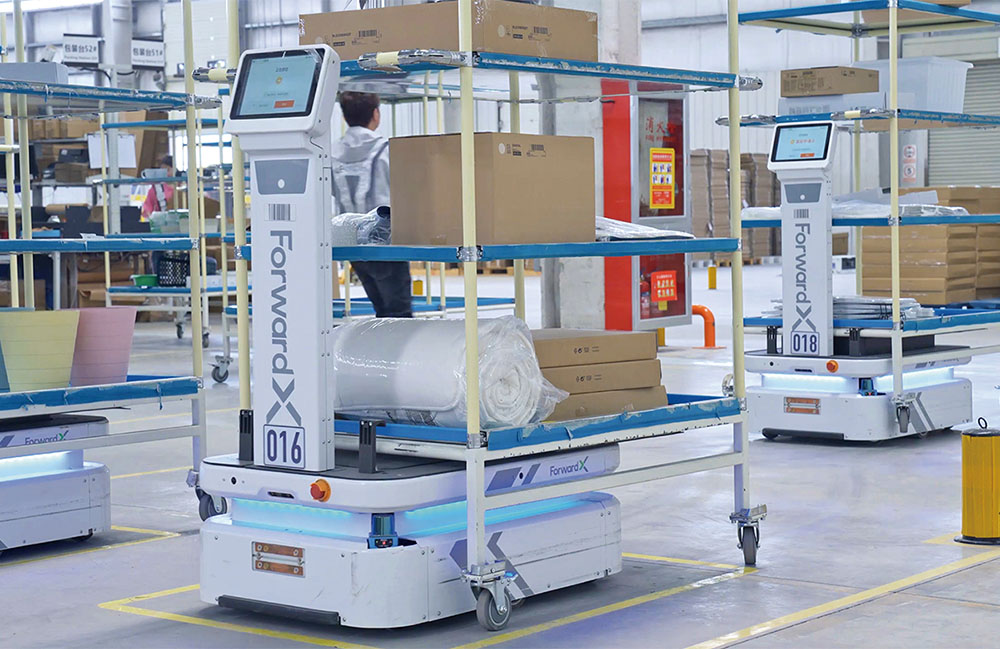 A ForwardX Flex AMR working in an IKEA warehouse.