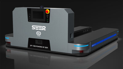 The SPT-1000 lift truck shown here includes modular features for manufacturers and warehouses, says SEER Robotics.