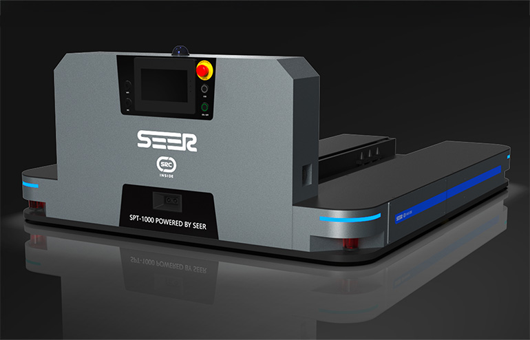 The SPT-1000 lift truck shown here includes modular features for manufacturers and warehouses, says SEER Robotics.