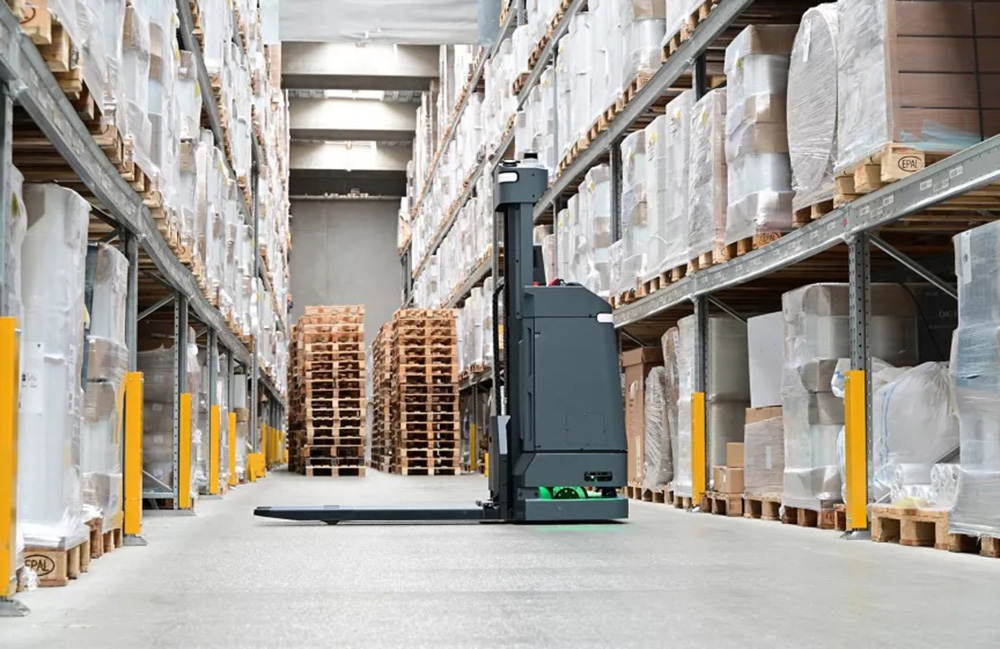 A MiR1200 Pallet Jack in a warehouse. Teradyne is integrating its robots with Honeywell's software.