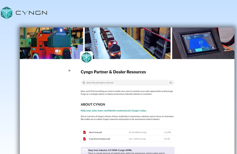 A screenshot of Cyngn's new dealer portal.