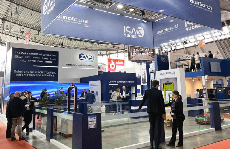ZAPI GROUP consolidated booths for its companies, including BlueBotics, at recent trade shows.