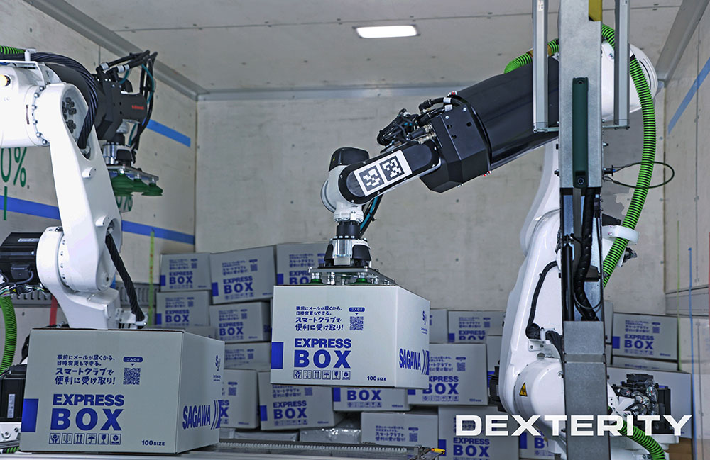 Dexterity's Mech mobile manipulator loading a truck.