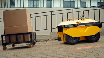 The Sherpa XT pulling a trolley up an incline.