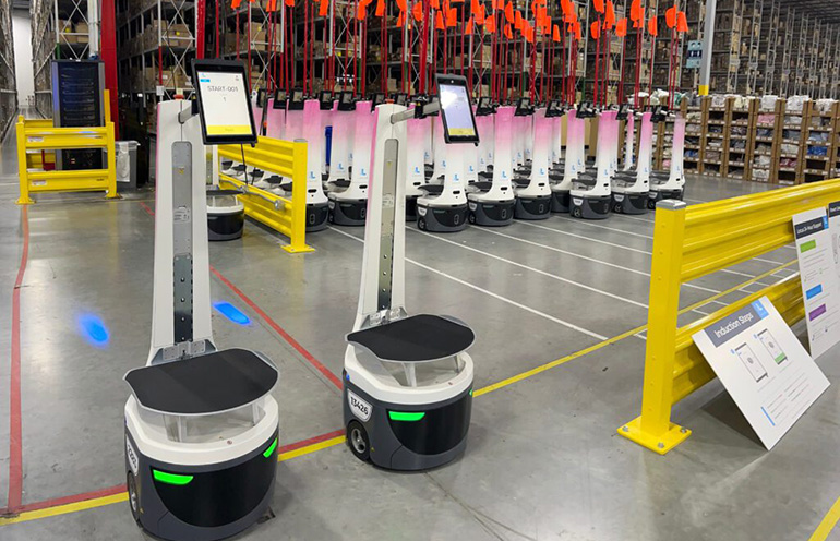 Autonomous mobile robots from Locus Robotics. The LocusONE AI-driven platform flexibly orchestrates bots, according to the company.