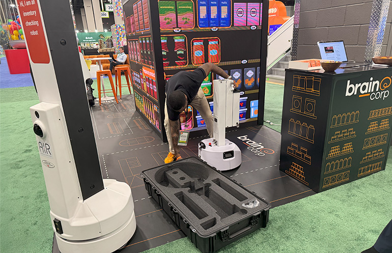 Brain Corp showed its foldable Shelf Optix robot at Grocery Shop. 