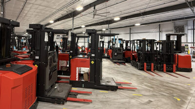 Andersen Material Handling uses a variety of automated systems, such as these autonomous forklifts.