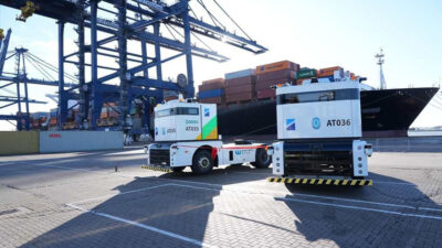 Westwell's autonomous trucks at the Port of Felixstowe.