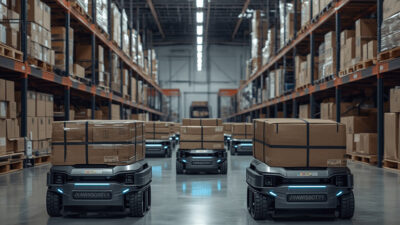 FMCW lidar enables better navigation for mobile robots such as these in warehouses, according to Voyant Photonics.
