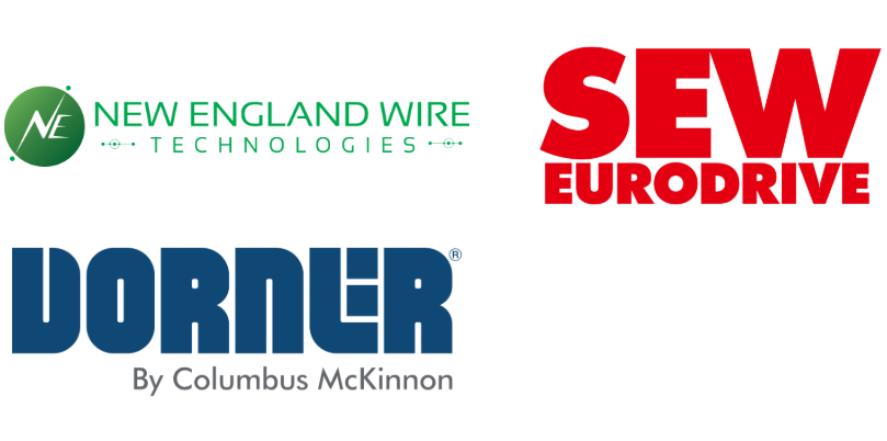 This automated storage and retrieval systems webinar is sponsored by Dorner, New England Wire Technologies, and SEW Eurodrive, company logos shown here.