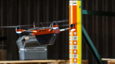 A Corvus drone in a warehouse.