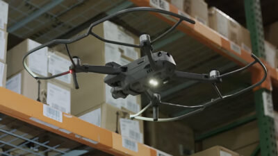 A drone in a warehouse.